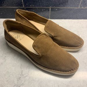 Vince Camuto 8 tan perforated suede slip ons flats